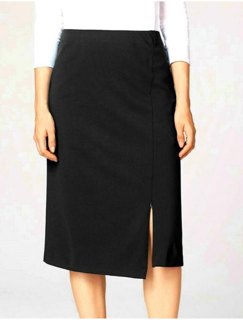 J.Jill ponte solid black asymmetric hem adjustable slit with zipper skirt medium